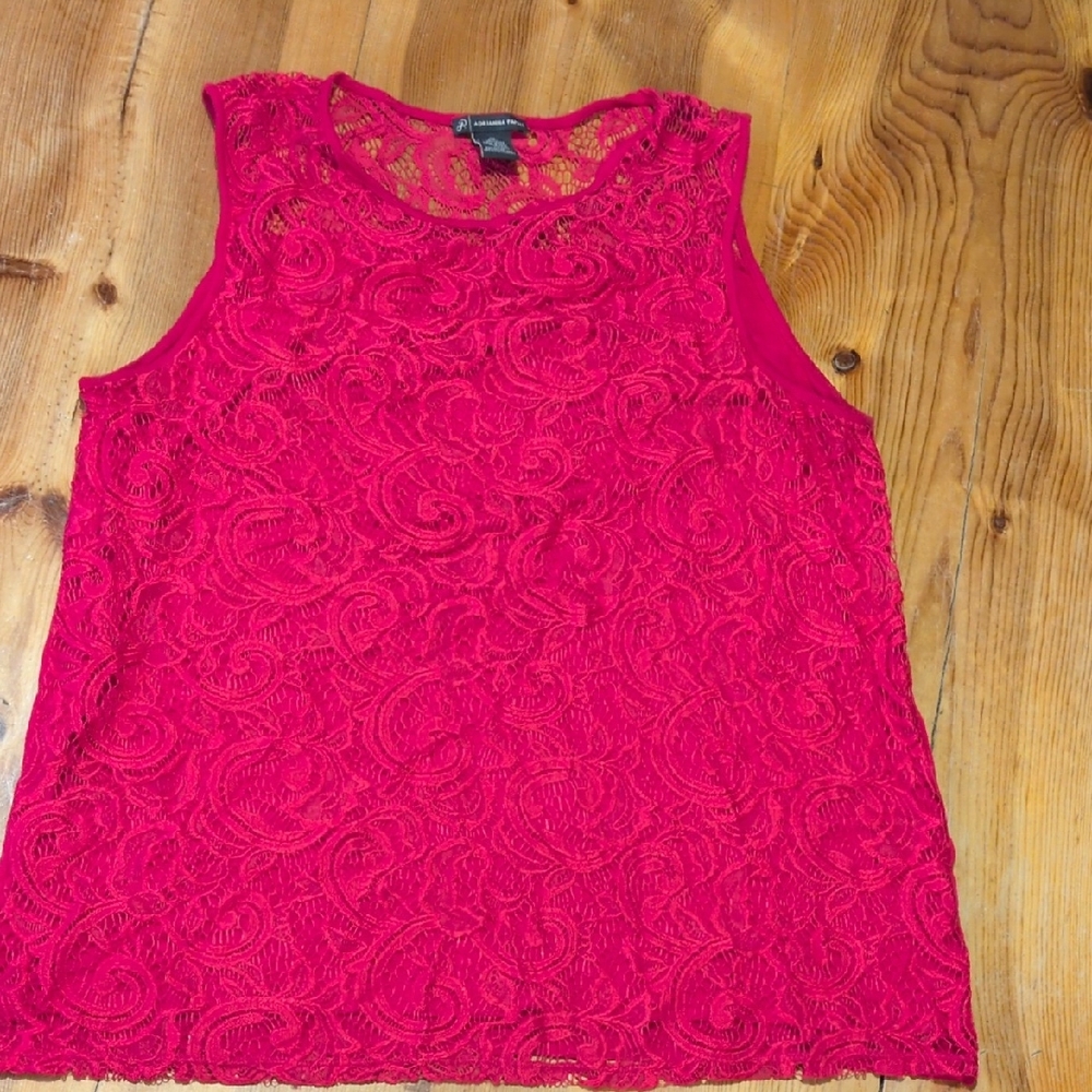 Adrianna Papell Red Lace Sleeveless Blouse